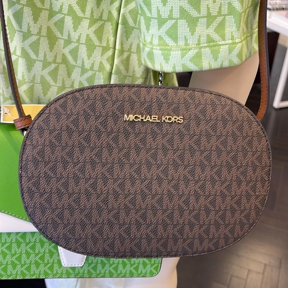 Michael Kors Jet Set Travel Medium Signature Logo EW Crossbody Bag Brown NWT